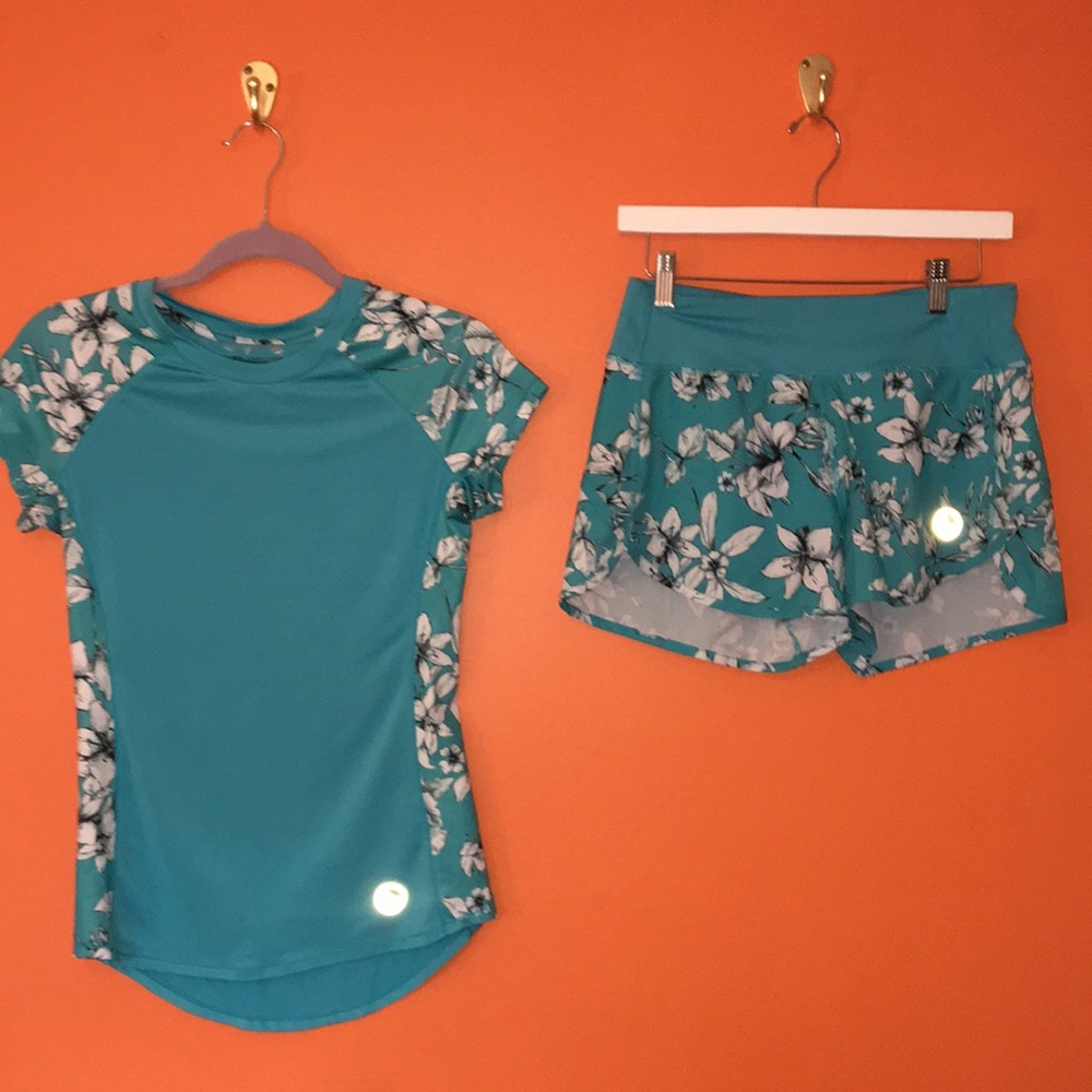 Reel Legends Teal Floral Rash Guard Swim Set XS/S 2/4 2 Piece Athletic Swimsuit - Picture 16 of 17